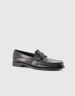 Mocassins noirs cuir avec couture froncée Femme