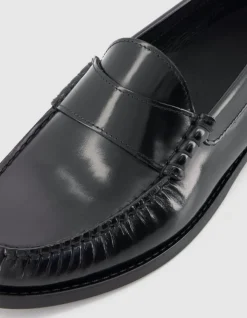 Mocassins noirs cuir avec couture froncée Femme