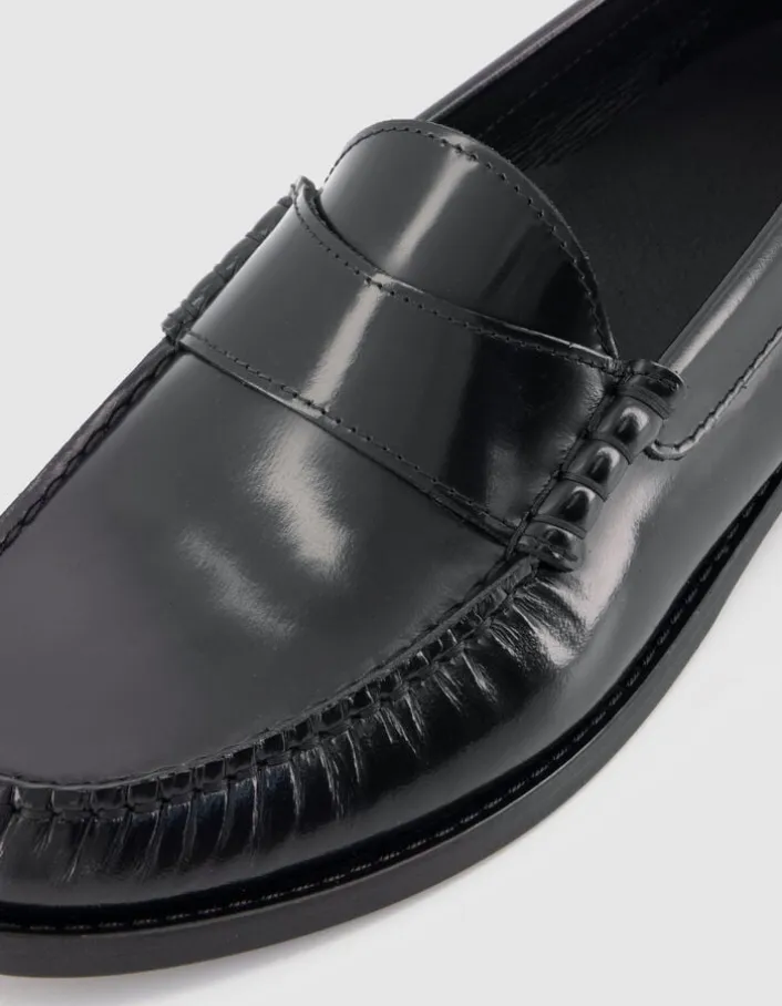 Mocassins noirs cuir avec couture froncée Femme