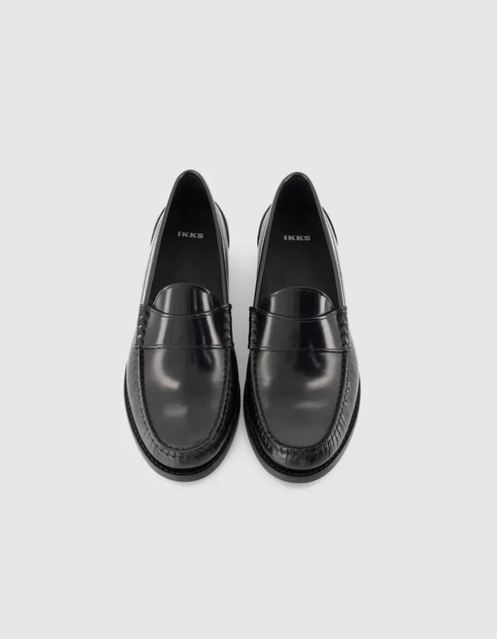 Mocassins noirs cuir avec couture froncée Femme