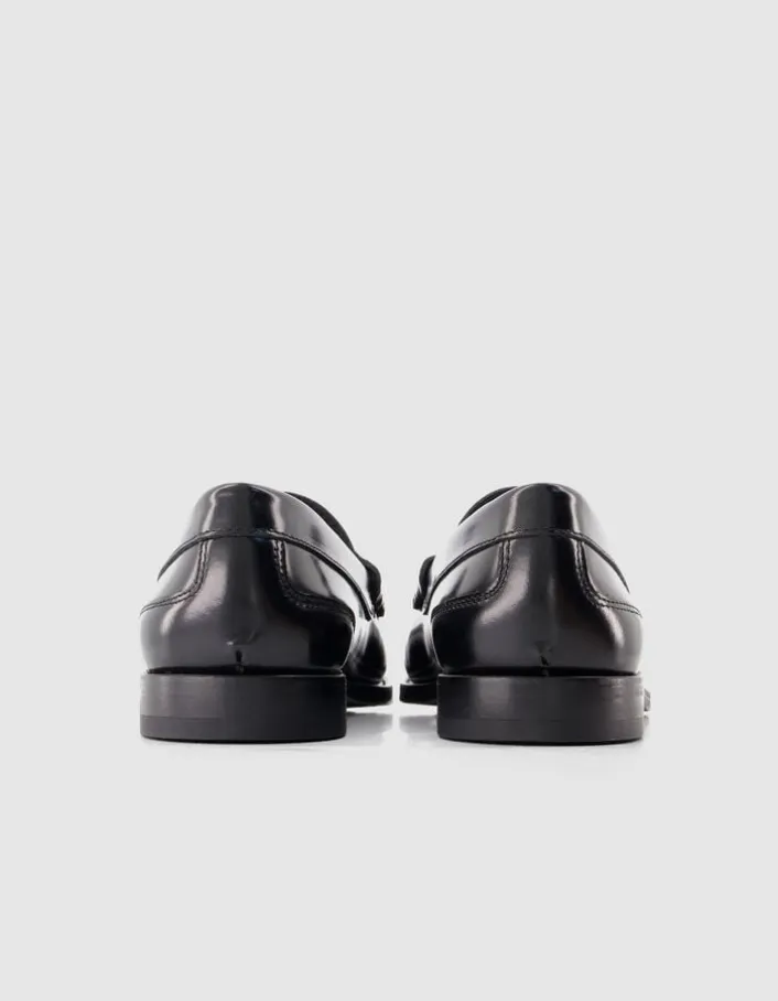 Mocassins noirs cuir avec couture froncée Femme
