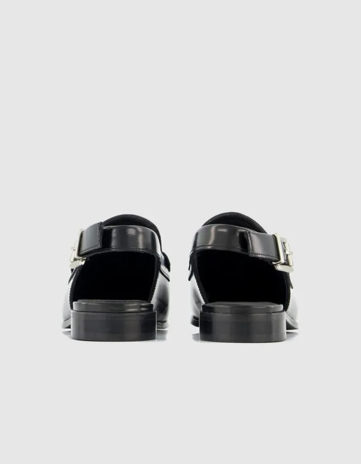 Mocassins slingbacks noirs cuir Femme