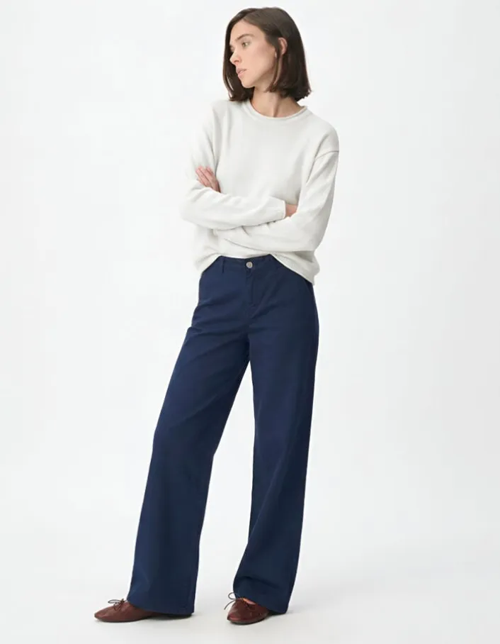 Pantalon chino marine large Femme