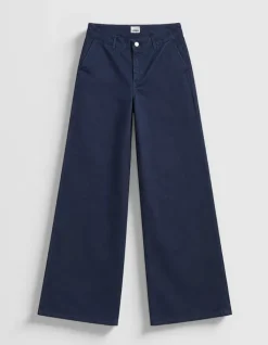 Pantalon chino marine large Femme