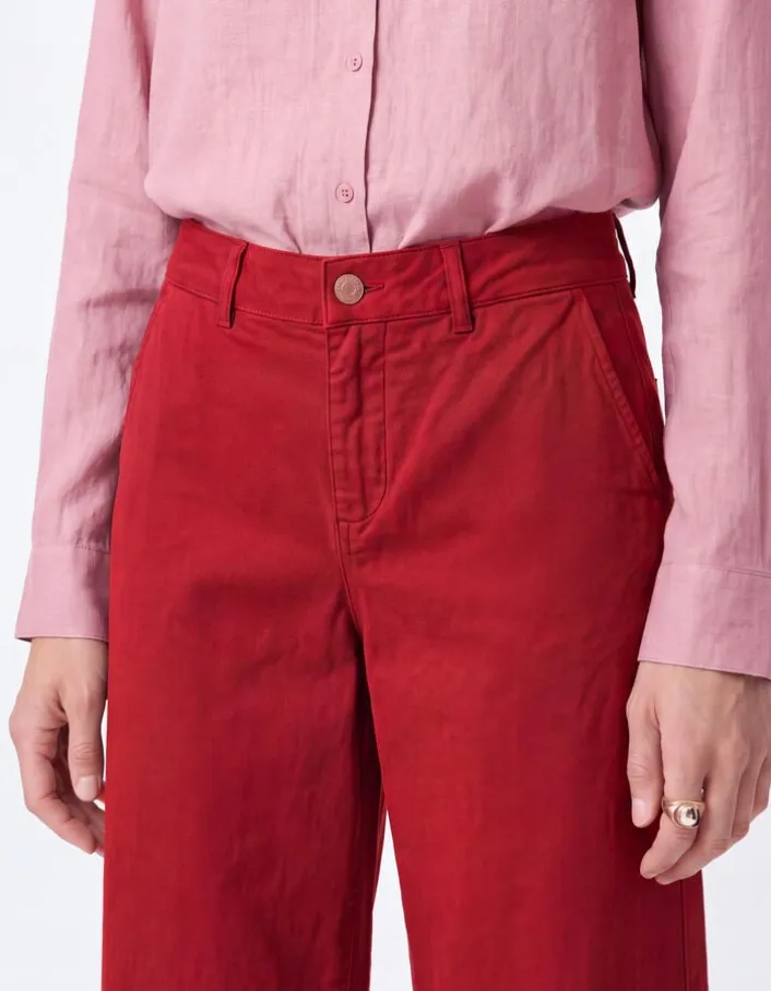 Pantalon chino rouge large Femme