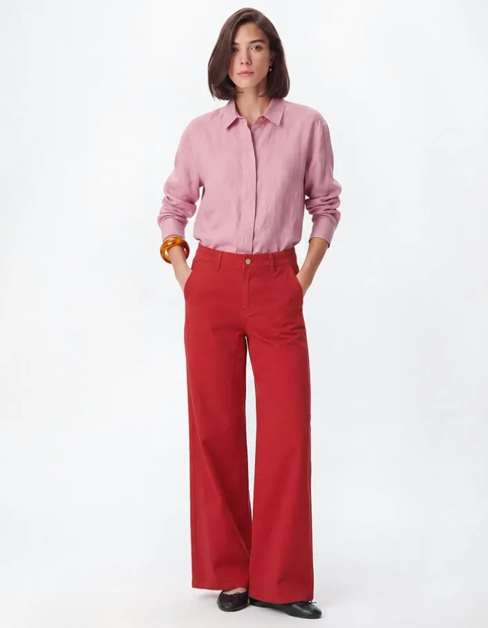 Pantalon chino rouge large Femme