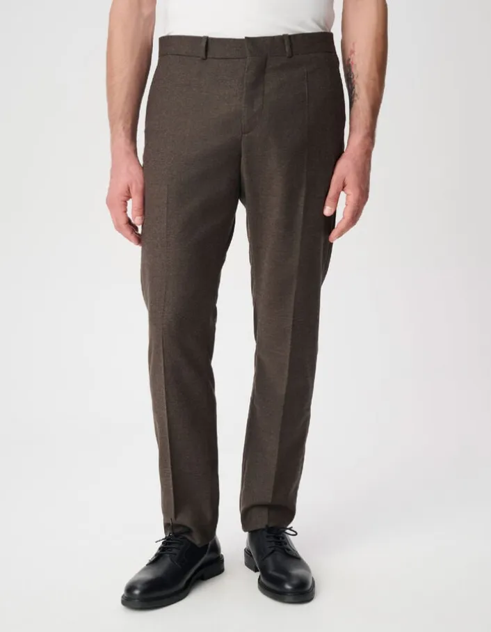 Pantalon de costume marron flanelle 100% laine Homme