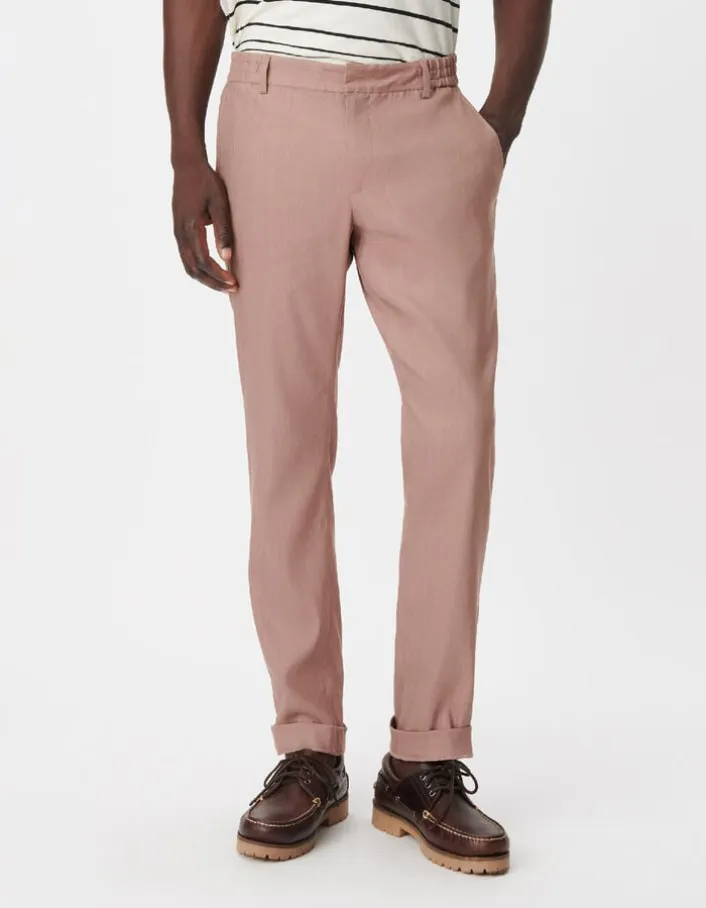 Pantalon de costume rose lin mélangé Homme