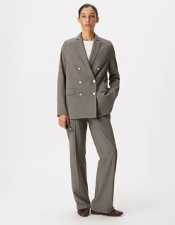 Pantalon de tailleur beige motif pied-de-puce Femme