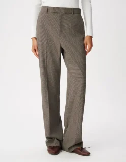 Pantalon de tailleur beige motif pied-de-puce Femme