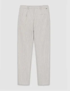 Pantalon de tailleur cigarette beige rayures tennis Femme