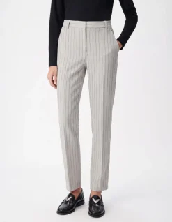 Pantalon de tailleur cigarette beige rayures tennis Femme