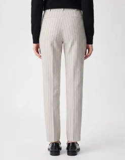 Pantalon de tailleur cigarette beige rayures tennis Femme