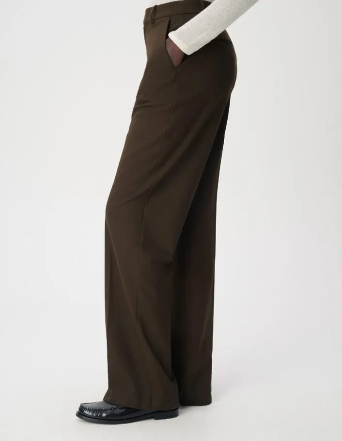 Pantalon de tailleur kaki façon laine froide Femme