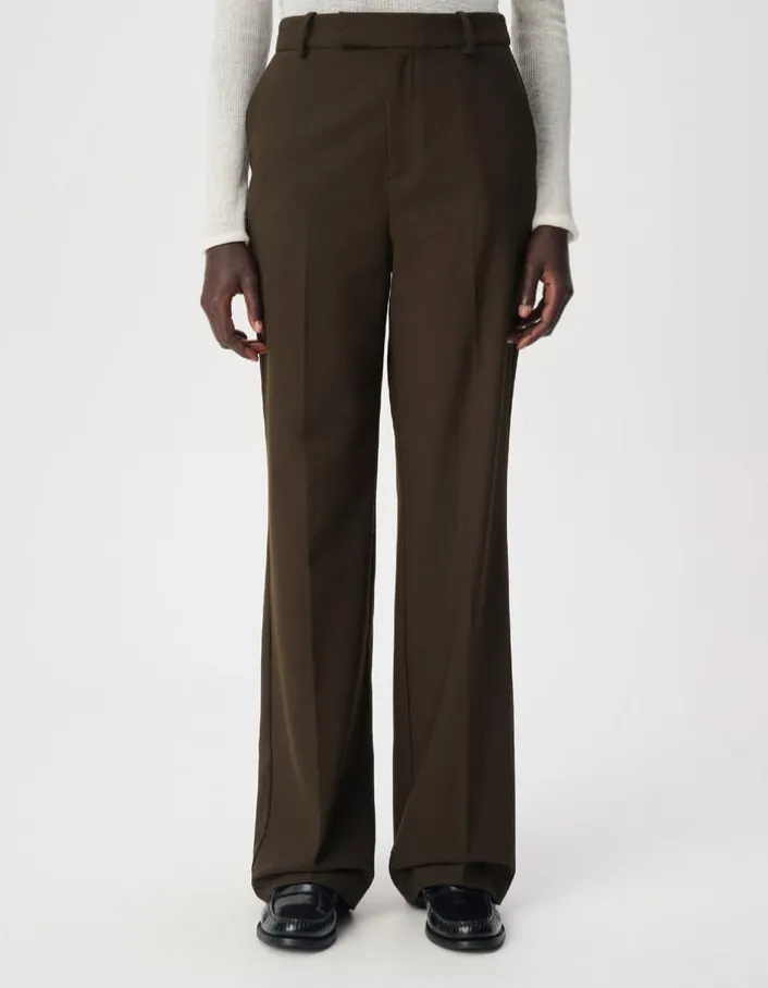 Pantalon de tailleur kaki façon laine froide Femme