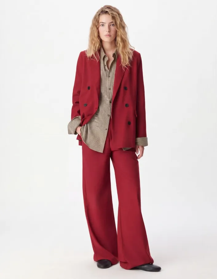 Pantalon de tailleur large rouge Femme