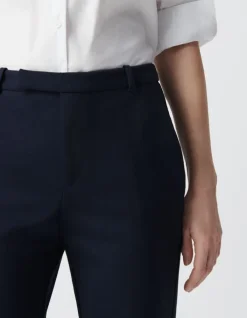 Pantalon de tailleur marine ajusté maille Milano Femme
