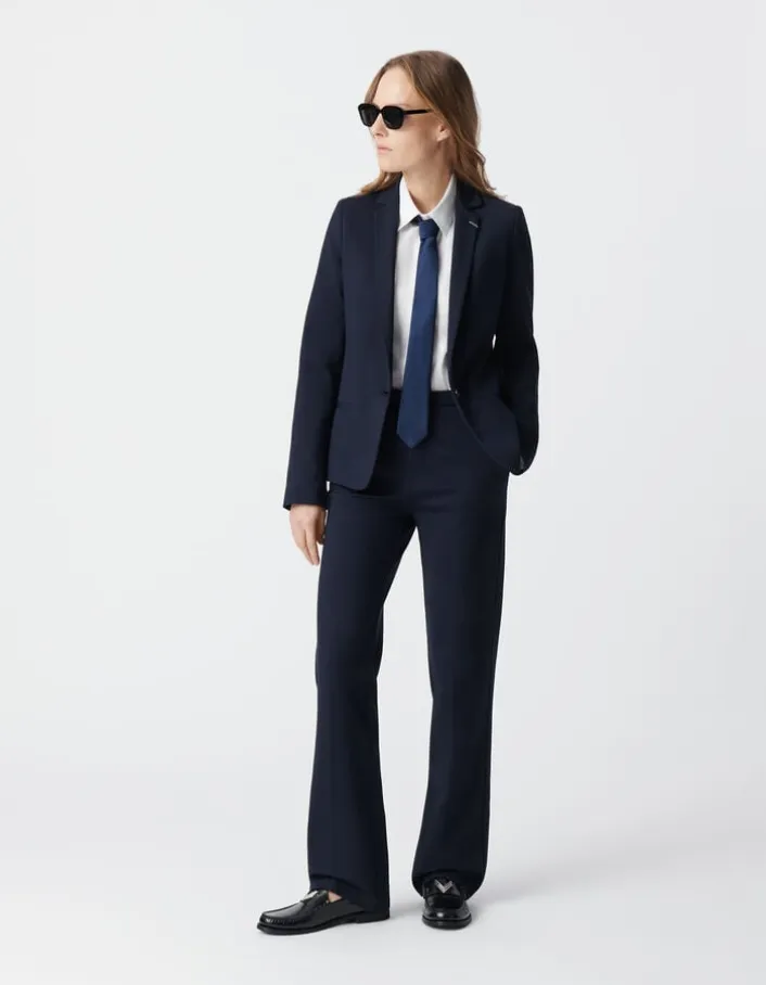 Pantalon de tailleur marine ajusté maille Milano Femme