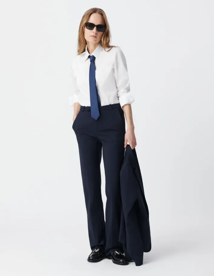 Pantalon de tailleur marine ajusté maille Milano Femme