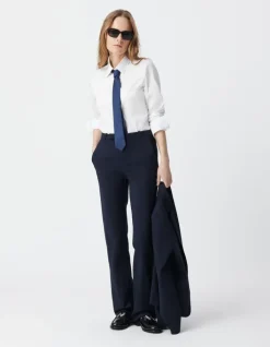 Pantalon de tailleur marine ajusté maille Milano Femme