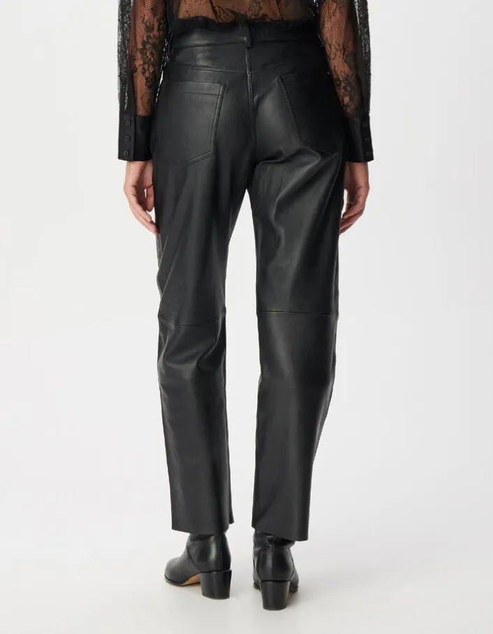 Pantalon droit en cuir noir Femme