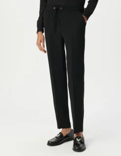 Pantalon droit noir ceinture élastiquée Femme