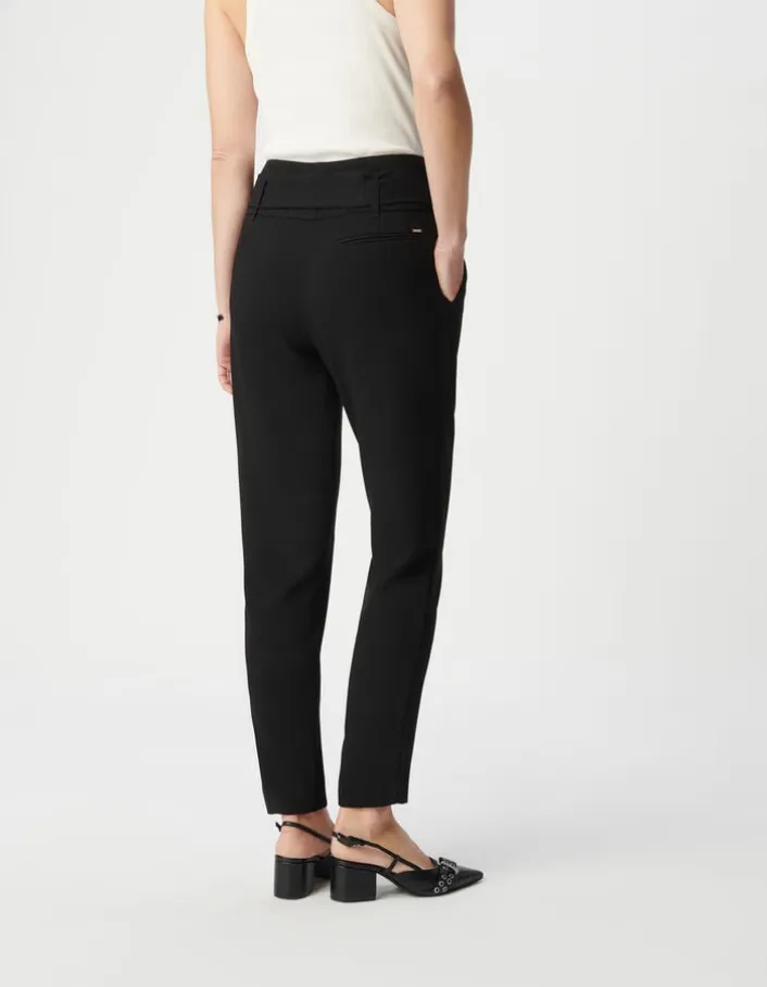Pantalon droit noir taille haute ceinturée Femme