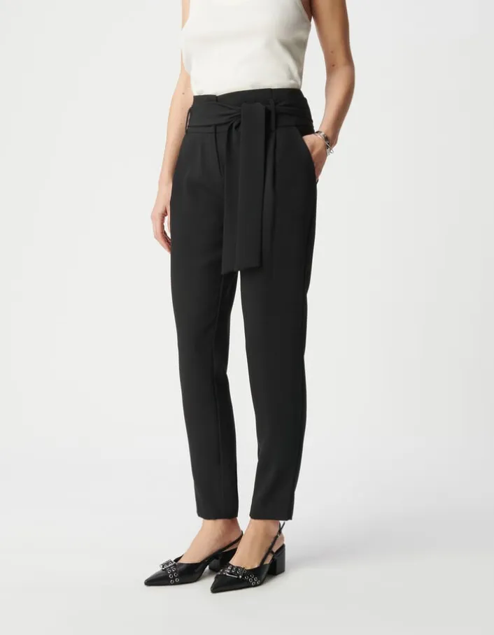 Pantalon droit noir taille haute ceinturée Femme