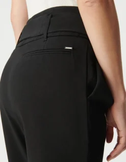 Pantalon droit noir taille haute ceinturée Femme