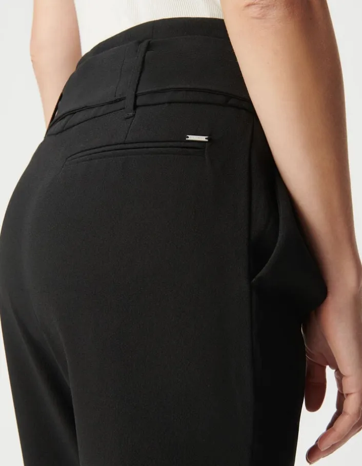 Pantalon droit noir taille haute ceinturée Femme