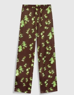 Pantalon fluide marron imprimé tachiste flou Femme