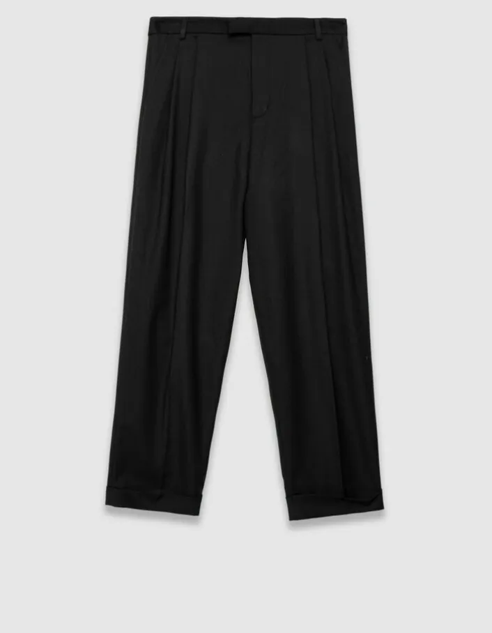 Pantalon noir cropped à revers Femme