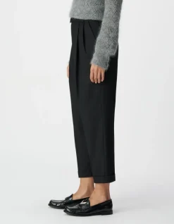 Pantalon noir cropped à revers Femme