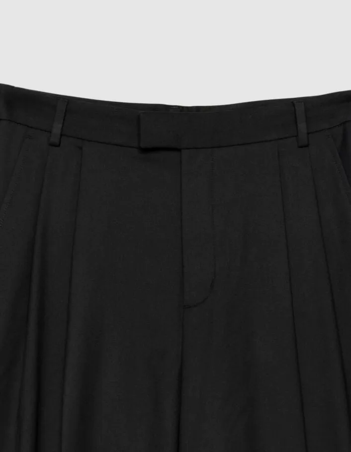 Pantalon noir cropped à revers Femme