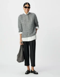 Pantalon noir cropped à revers Femme