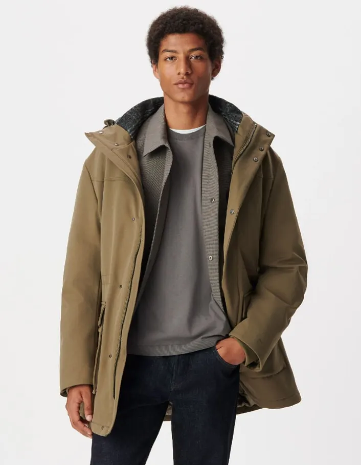 Parka à capuche kaki doublure carreaux Homme
