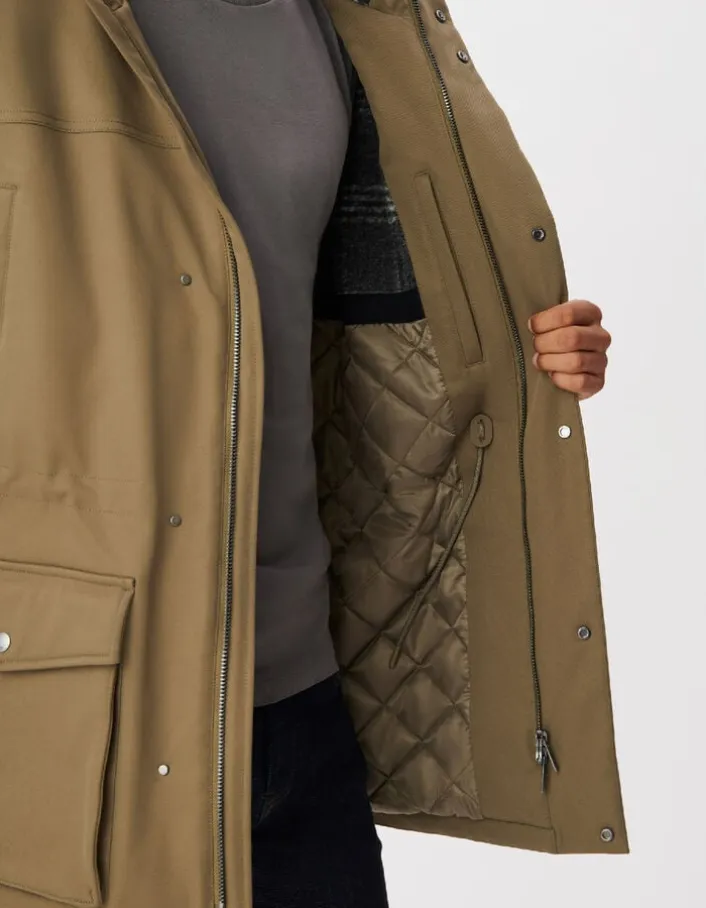 Parka à capuche kaki doublure carreaux Homme