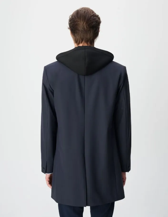 Parka marine parementure capuche amovible Homme