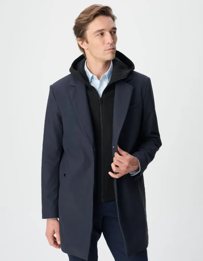 Parka marine parementure capuche amovible Homme