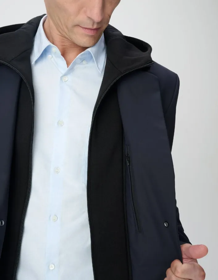 Parka marine parementure capuche amovible Homme