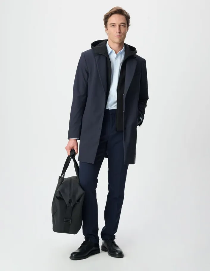 Parka marine parementure capuche amovible Homme