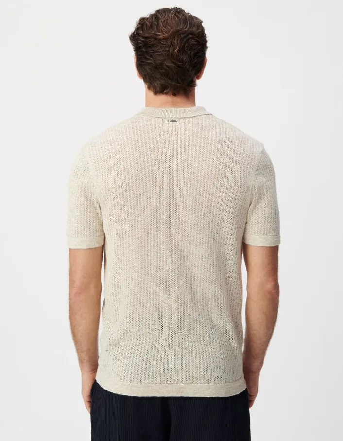 Polo beige tricot ajouré fantaisie Homme