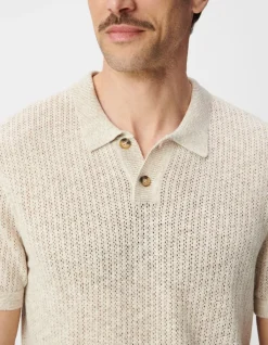 Polo beige tricot ajouré fantaisie Homme