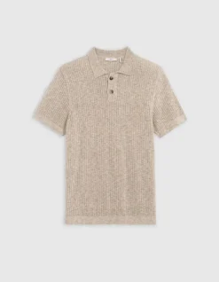 Polo beige tricot ajouré fantaisie Homme