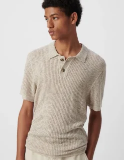 Polo beige tricot ajouré fantaisie Homme