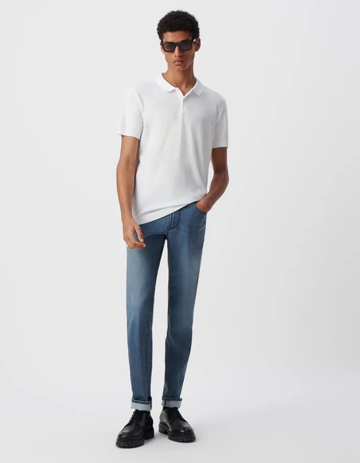 Polo blanc en coton modal Homme