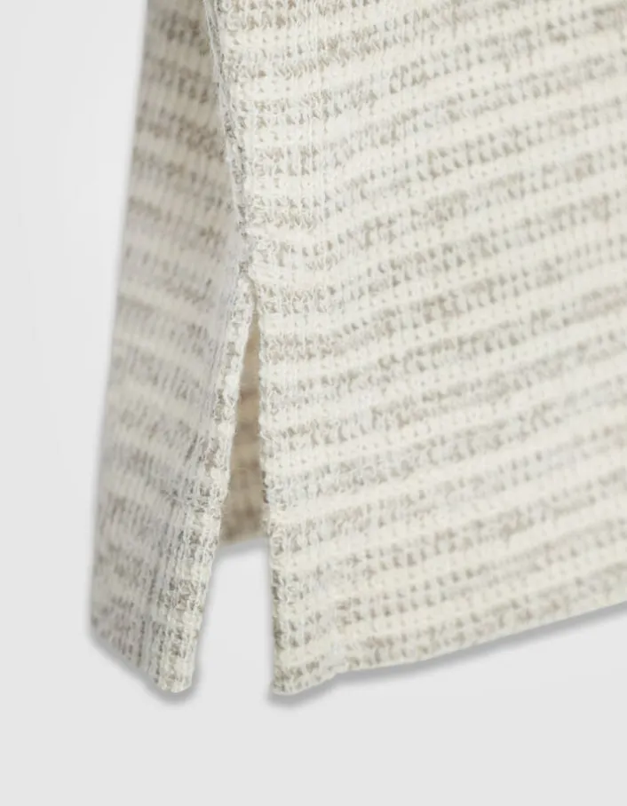 Polo manches courtes beige fines rayures Homme