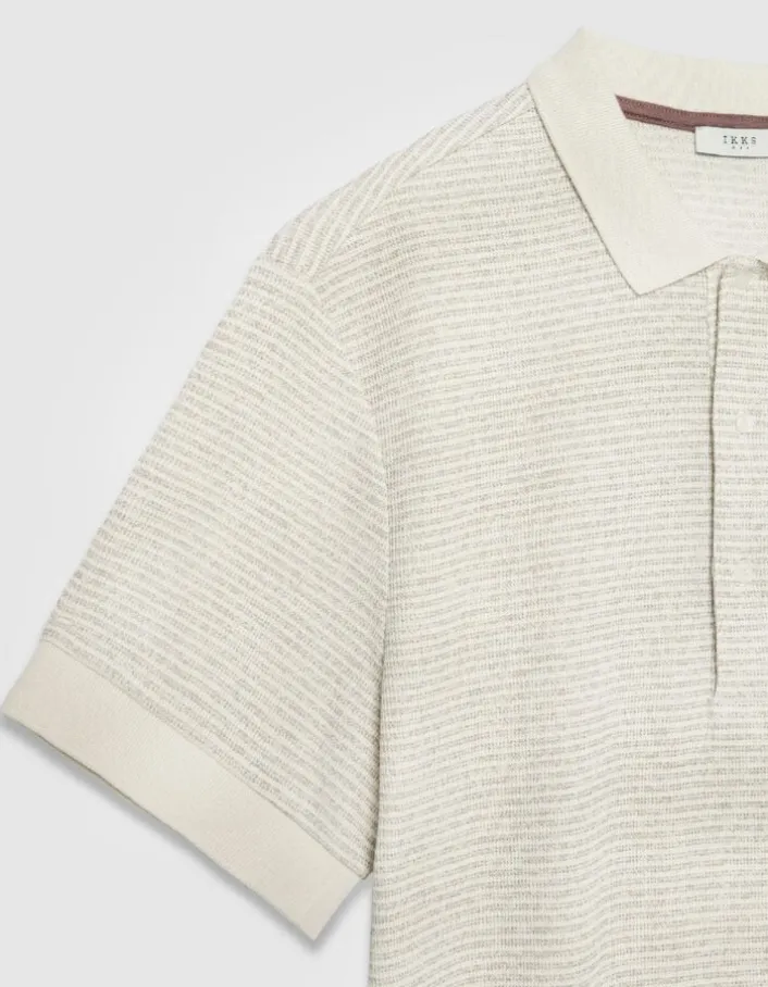 Polo manches courtes beige fines rayures Homme