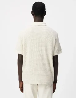 Polo manches courtes beige fines rayures Homme