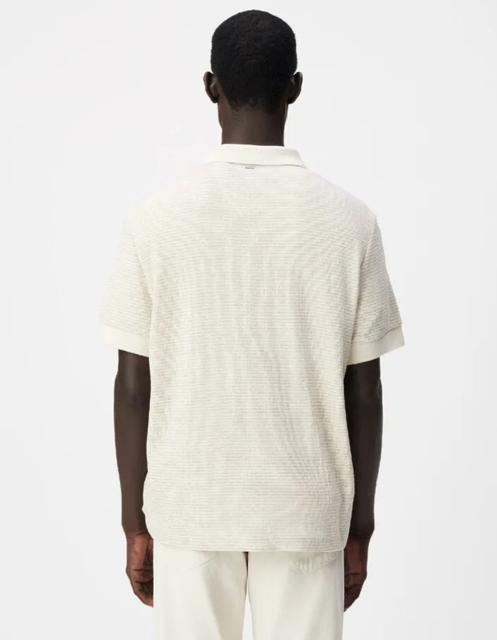 Polo manches courtes beige fines rayures Homme